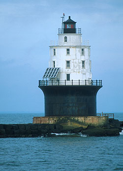 Harbor of Refuge Lighthouse (1926) on Atlantic ocean in Lewes, Delaware.